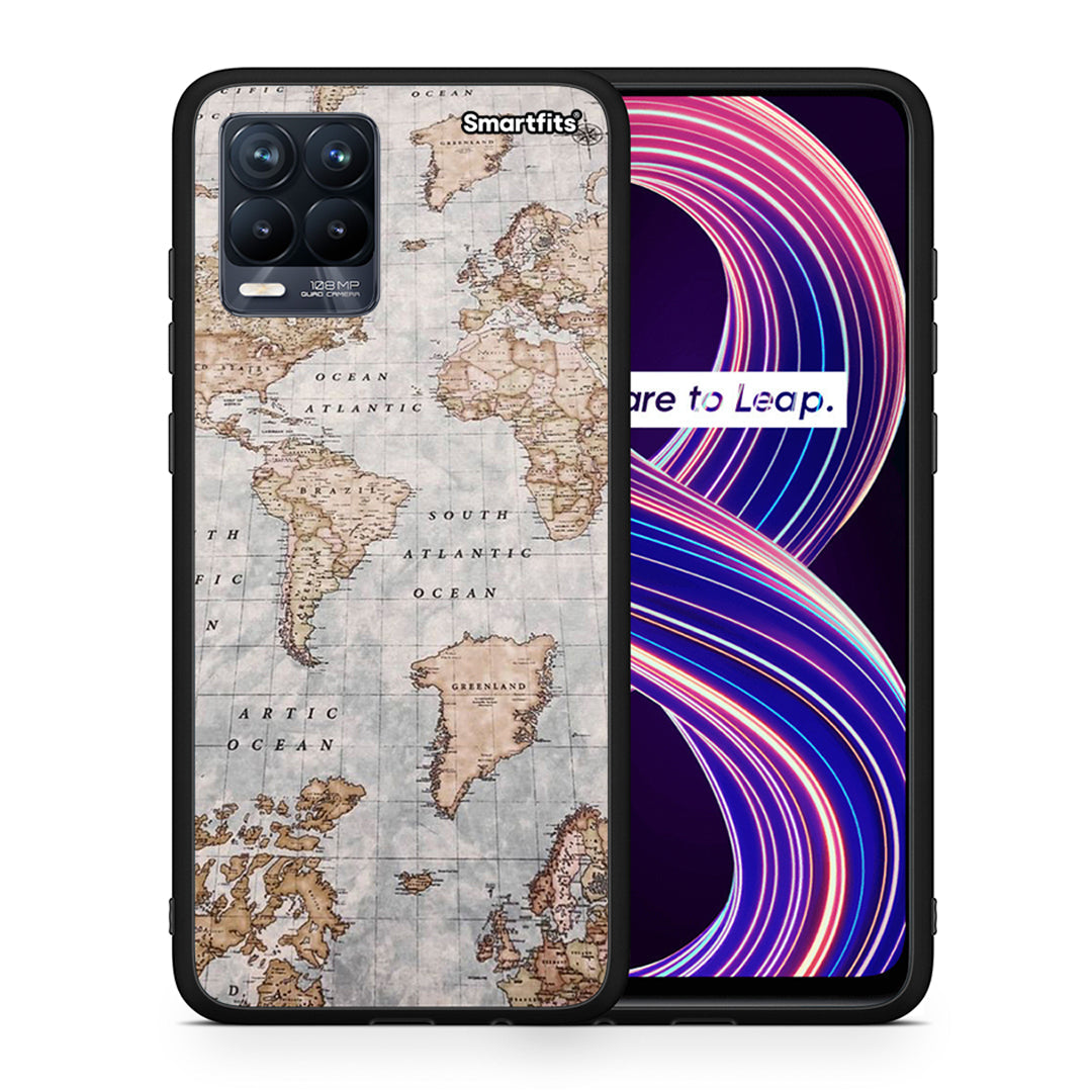 Θήκη Realme 8 / 8 Pro World Map από τη Smartfits με σχέδιο στο πίσω μέρος και μαύρο περίβλημα | Realme 8 / 8 Pro World Map case with colorful back and black bezels