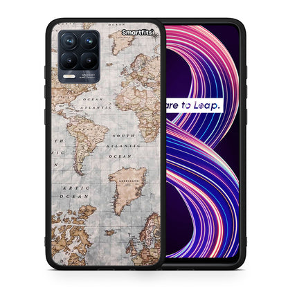 Θήκη Realme 8 / 8 Pro World Map από τη Smartfits με σχέδιο στο πίσω μέρος και μαύρο περίβλημα | Realme 8 / 8 Pro World Map case with colorful back and black bezels
