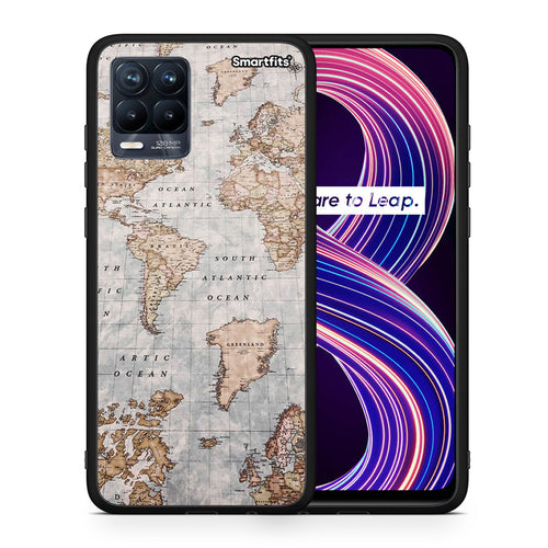 Θήκη Realme 8 / 8 Pro World Map από τη Smartfits με σχέδιο στο πίσω μέρος και μαύρο περίβλημα | Realme 8 / 8 Pro World Map case with colorful back and black bezels