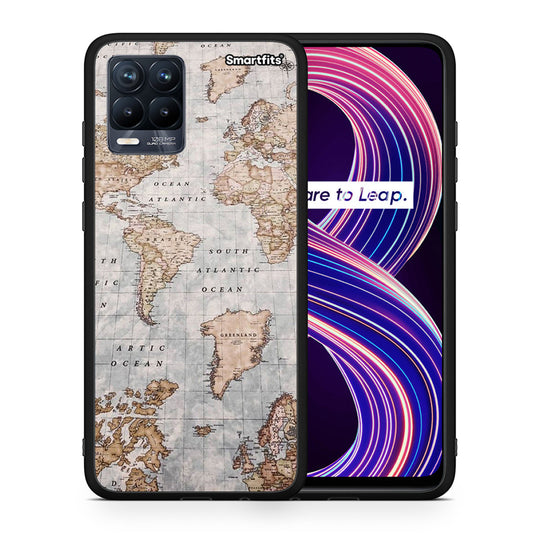 Θήκη Realme 8 / 8 Pro World Map από τη Smartfits με σχέδιο στο πίσω μέρος και μαύρο περίβλημα | Realme 8 / 8 Pro World Map case with colorful back and black bezels