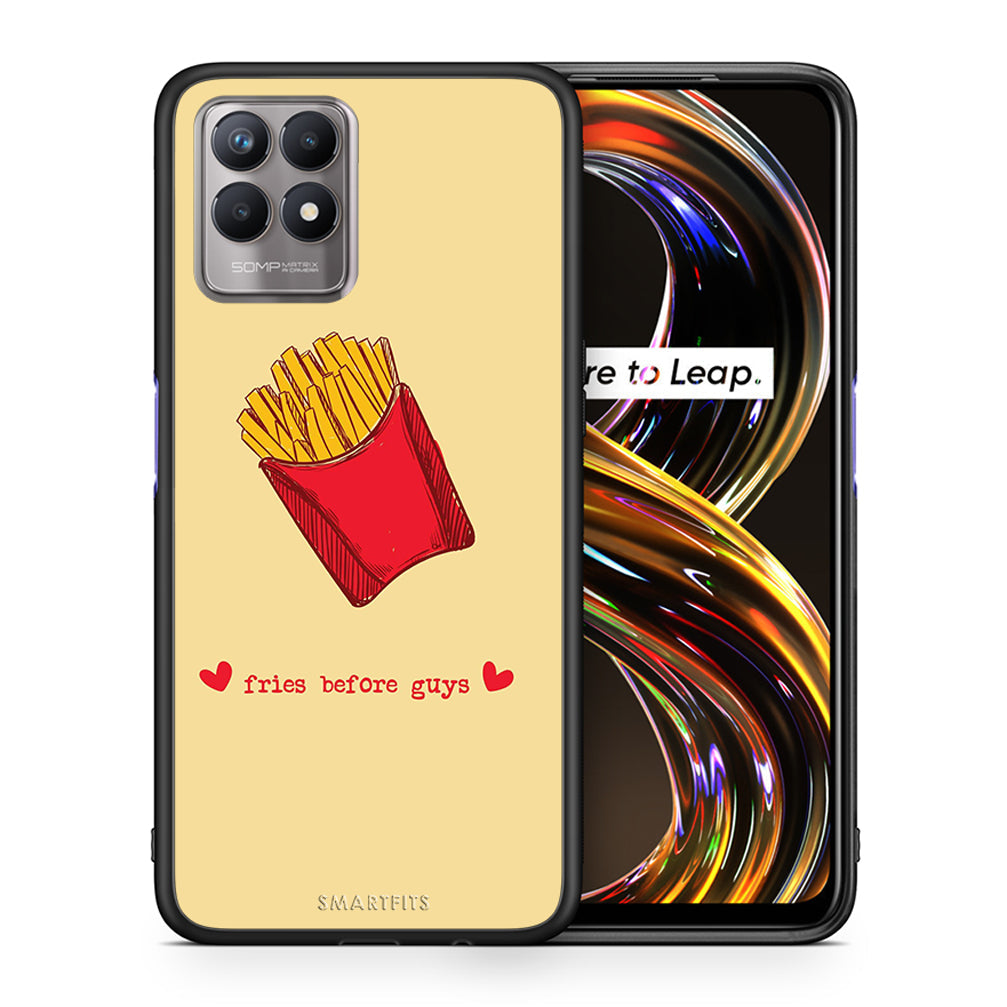 Θήκη Αγίου Βαλεντίνου Realme 8i Fries Before Guys από τη Smartfits με σχέδιο στο πίσω μέρος και μαύρο περίβλημα | Realme 8i Fries Before Guys case with colorful back and black bezels