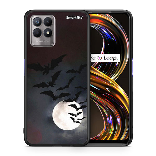 Θήκη Realme 8i Halloween Bat Night από τη Smartfits με σχέδιο στο πίσω μέρος και μαύρο περίβλημα | Realme 8i Halloween Bat Night case with colorful back and black bezels