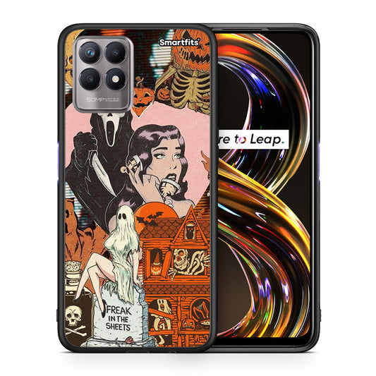 Θήκη Realme 8i Halloween Collage από τη Smartfits με σχέδιο στο πίσω μέρος και μαύρο περίβλημα | Realme 8i Halloween Collage case with colorful back and black bezels