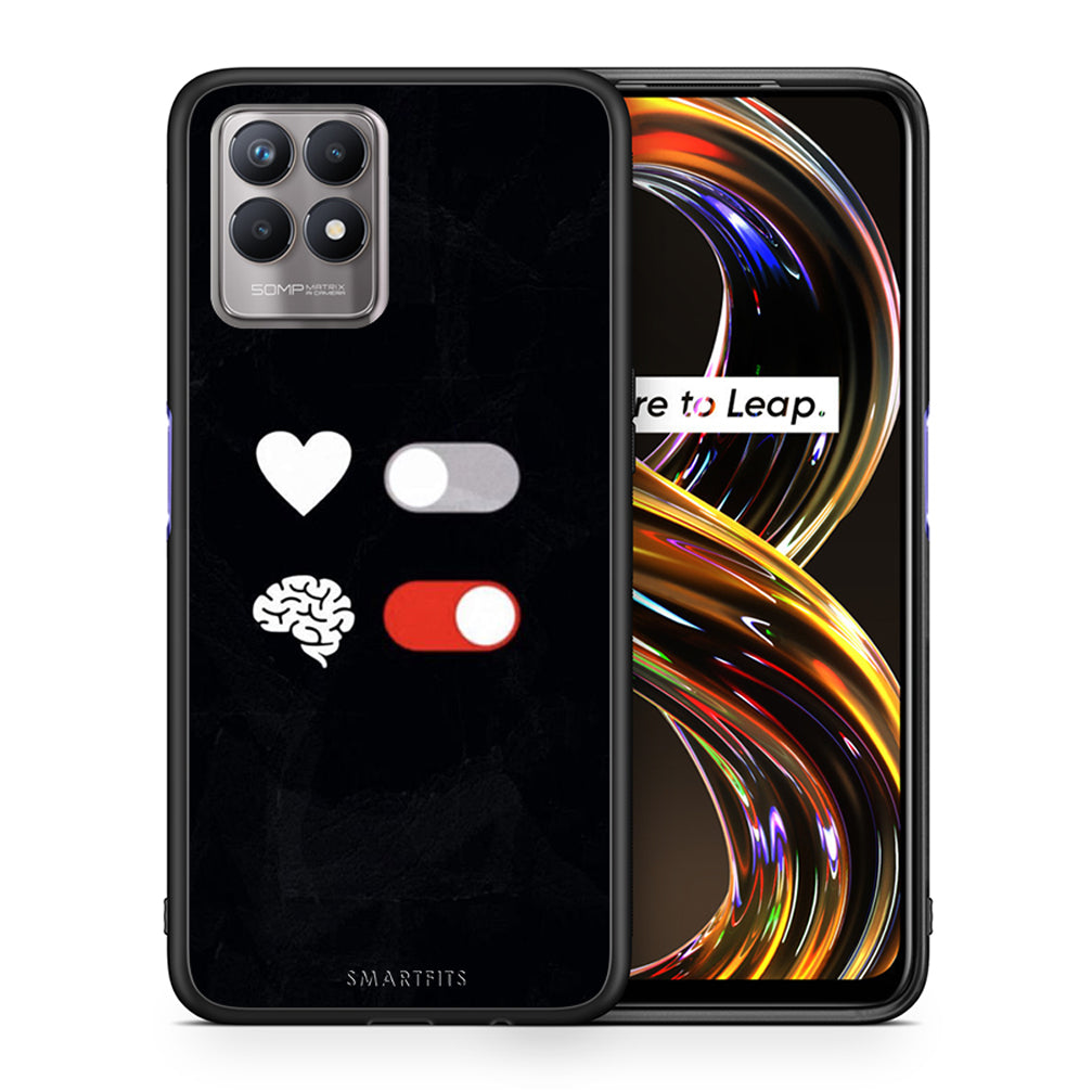 Θήκη Αγίου Βαλεντίνου Realme 8i Heart Vs Brain από τη Smartfits με σχέδιο στο πίσω μέρος και μαύρο περίβλημα | Realme 8i Heart Vs Brain case with colorful back and black bezels