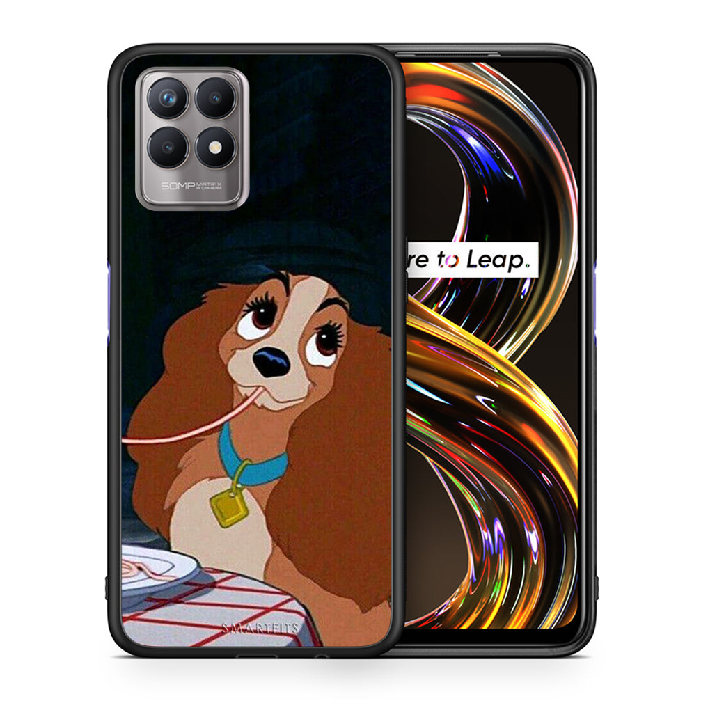 Θήκη Αγίου Βαλεντίνου Realme 8i Lady And Tramp 2 από τη Smartfits με σχέδιο στο πίσω μέρος και μαύρο περίβλημα | Realme 8i Lady And Tramp 2 case with colorful back and black bezels