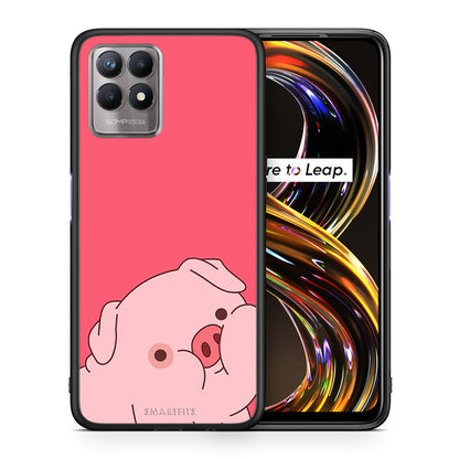 Θήκη Αγίου Βαλεντίνου Realme 8i Pig Love 1 από τη Smartfits με σχέδιο στο πίσω μέρος και μαύρο περίβλημα | Realme 8i Pig Love 1 case with colorful back and black bezels