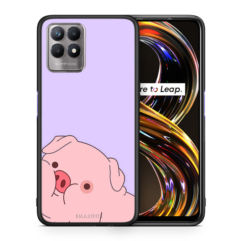Θήκη Αγίου Βαλεντίνου Realme 8i Pig Love 2 από τη Smartfits με σχέδιο στο πίσω μέρος και μαύρο περίβλημα | Realme 8i Pig Love 2 case with colorful back and black bezels