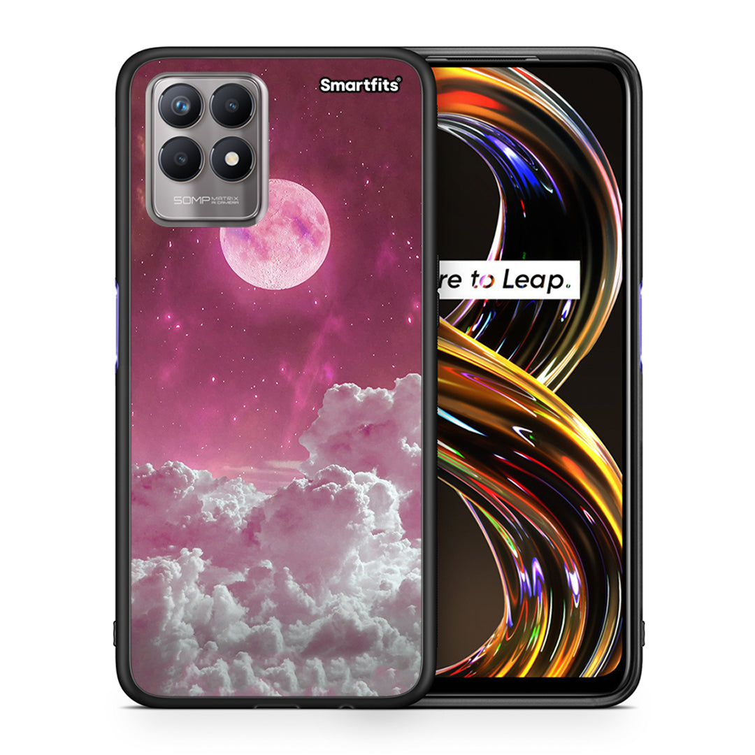 Θήκη Realme 8i Pink Moon από τη Smartfits με σχέδιο στο πίσω μέρος και μαύρο περίβλημα | Realme 8i Pink Moon case with colorful back and black bezels