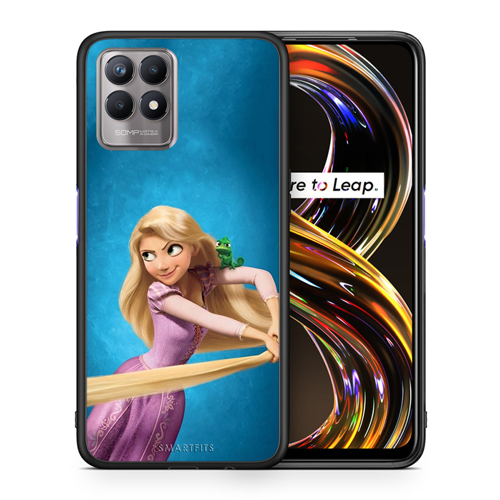 Θήκη Αγίου Βαλεντίνου Realme 8i Tangled 2 από τη Smartfits με σχέδιο στο πίσω μέρος και μαύρο περίβλημα | Realme 8i Tangled 2 case with colorful back and black bezels