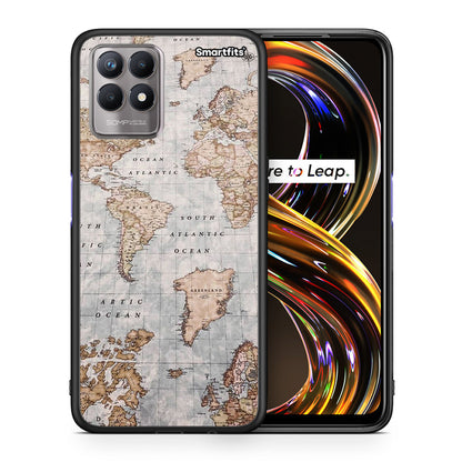 Θήκη Realme 8i World Map από τη Smartfits με σχέδιο στο πίσω μέρος και μαύρο περίβλημα | Realme 8i World Map case with colorful back and black bezels