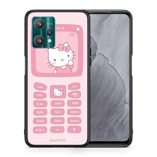 Θήκη Αγίου Βαλεντίνου Realme 9 Pro Hello Kitten από τη Smartfits με σχέδιο στο πίσω μέρος και μαύρο περίβλημα | Realme 9 Pro Hello Kitten case with colorful back and black bezels
