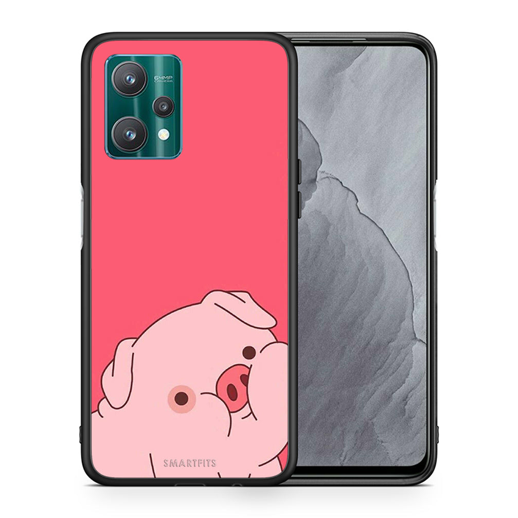 Θήκη Αγίου Βαλεντίνου Realme 9 Pro Pig Love 1 από τη Smartfits με σχέδιο στο πίσω μέρος και μαύρο περίβλημα | Realme 9 Pro Pig Love 1 case with colorful back and black bezels