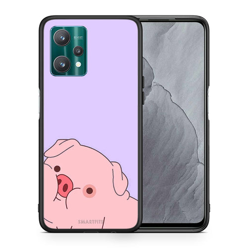 Θήκη Αγίου Βαλεντίνου Realme 9 Pro Pig Love 2 από τη Smartfits με σχέδιο στο πίσω μέρος και μαύρο περίβλημα | Realme 9 Pro Pig Love 2 case with colorful back and black bezels