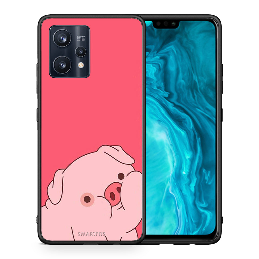 Θήκη Αγίου Βαλεντίνου Realme 9 Pro Pig Love 1 από τη Smartfits με σχέδιο στο πίσω μέρος και μαύρο περίβλημα | Realme 9 Pro Pig Love 1 case with colorful back and black bezels