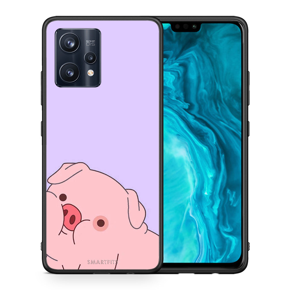 Θήκη Αγίου Βαλεντίνου Realme 9 Pro Pig Love 2 από τη Smartfits με σχέδιο στο πίσω μέρος και μαύρο περίβλημα | Realme 9 Pro Pig Love 2 case with colorful back and black bezels