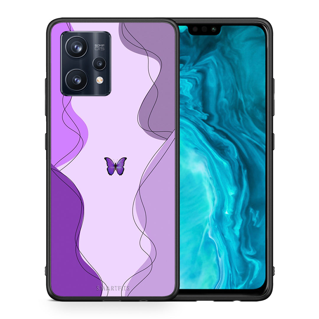 Θήκη Αγίου Βαλεντίνου Realme 9 Pro Purple Mariposa από τη Smartfits με σχέδιο στο πίσω μέρος και μαύρο περίβλημα | Realme 9 Pro Purple Mariposa case with colorful back and black bezels
