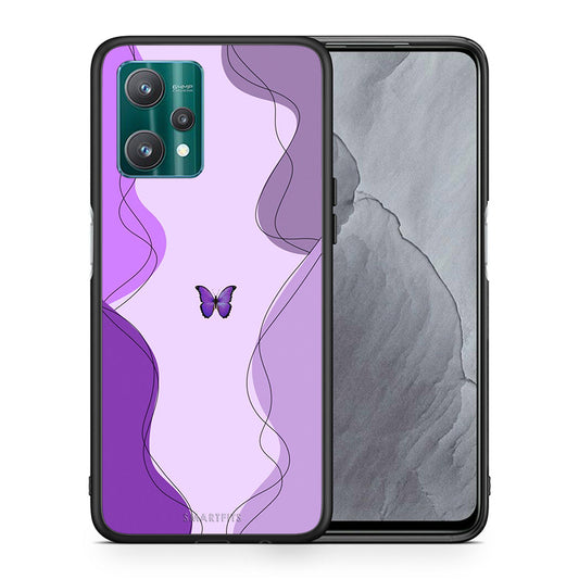 Θήκη Αγίου Βαλεντίνου Realme 9 Pro Purple Mariposa από τη Smartfits με σχέδιο στο πίσω μέρος και μαύρο περίβλημα | Realme 9 Pro Purple Mariposa case with colorful back and black bezels