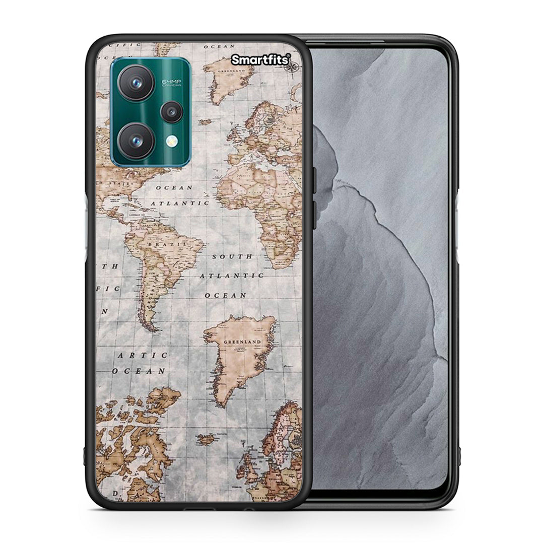 Θήκη Realme 9 Pro World Map από τη Smartfits με σχέδιο στο πίσω μέρος και μαύρο περίβλημα | Realme 9 Pro World Map case with colorful back and black bezels