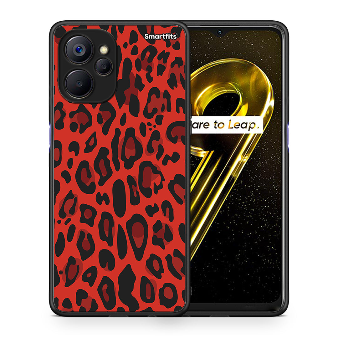Θήκη Realme 9i 5G Red Leopard Animal από τη Smartfits με σχέδιο στο πίσω μέρος και μαύρο περίβλημα | Realme 9i 5G Red Leopard Animal case with colorful back and black bezels