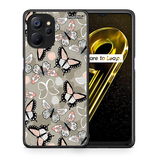 Θήκη Realme 9i 5G Butterflies Boho από τη Smartfits με σχέδιο στο πίσω μέρος και μαύρο περίβλημα | Realme 9i 5G Butterflies Boho case with colorful back and black bezels