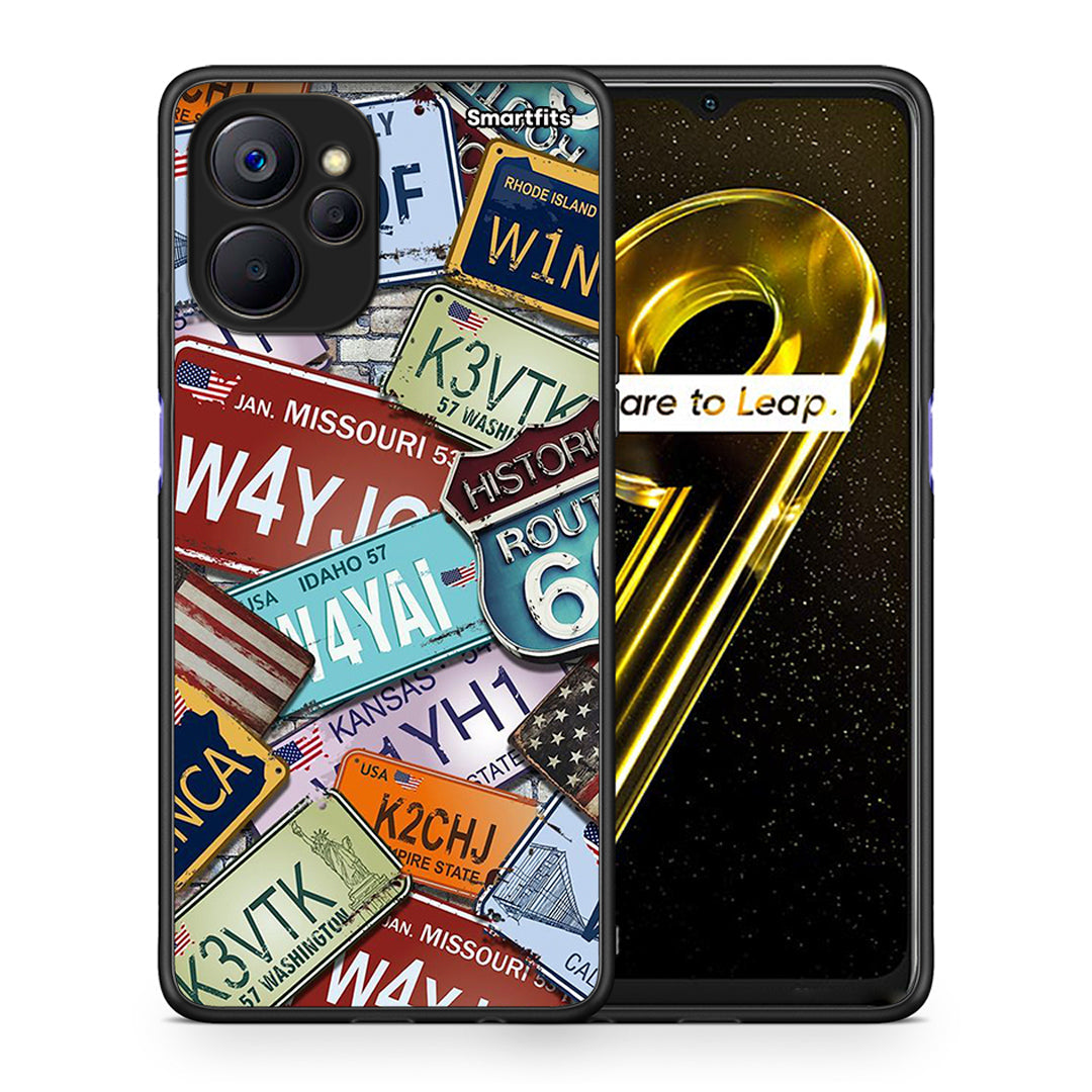 Θήκη Realme 9i 5G Car Plates από τη Smartfits με σχέδιο στο πίσω μέρος και μαύρο περίβλημα | Realme 9i 5G Car Plates case with colorful back and black bezels