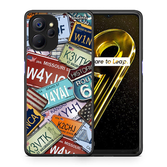Θήκη Realme 9i 5G Car Plates από τη Smartfits με σχέδιο στο πίσω μέρος και μαύρο περίβλημα | Realme 9i 5G Car Plates case with colorful back and black bezels