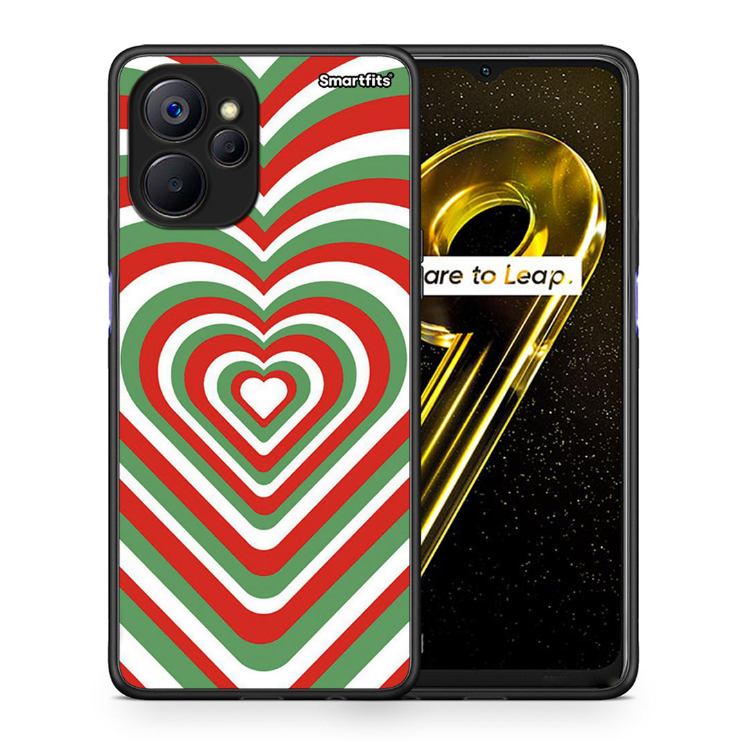 Θήκη Realme 9i 5G Christmas Hearts από τη Smartfits με σχέδιο στο πίσω μέρος και μαύρο περίβλημα | Realme 9i 5G Christmas Hearts case with colorful back and black bezels