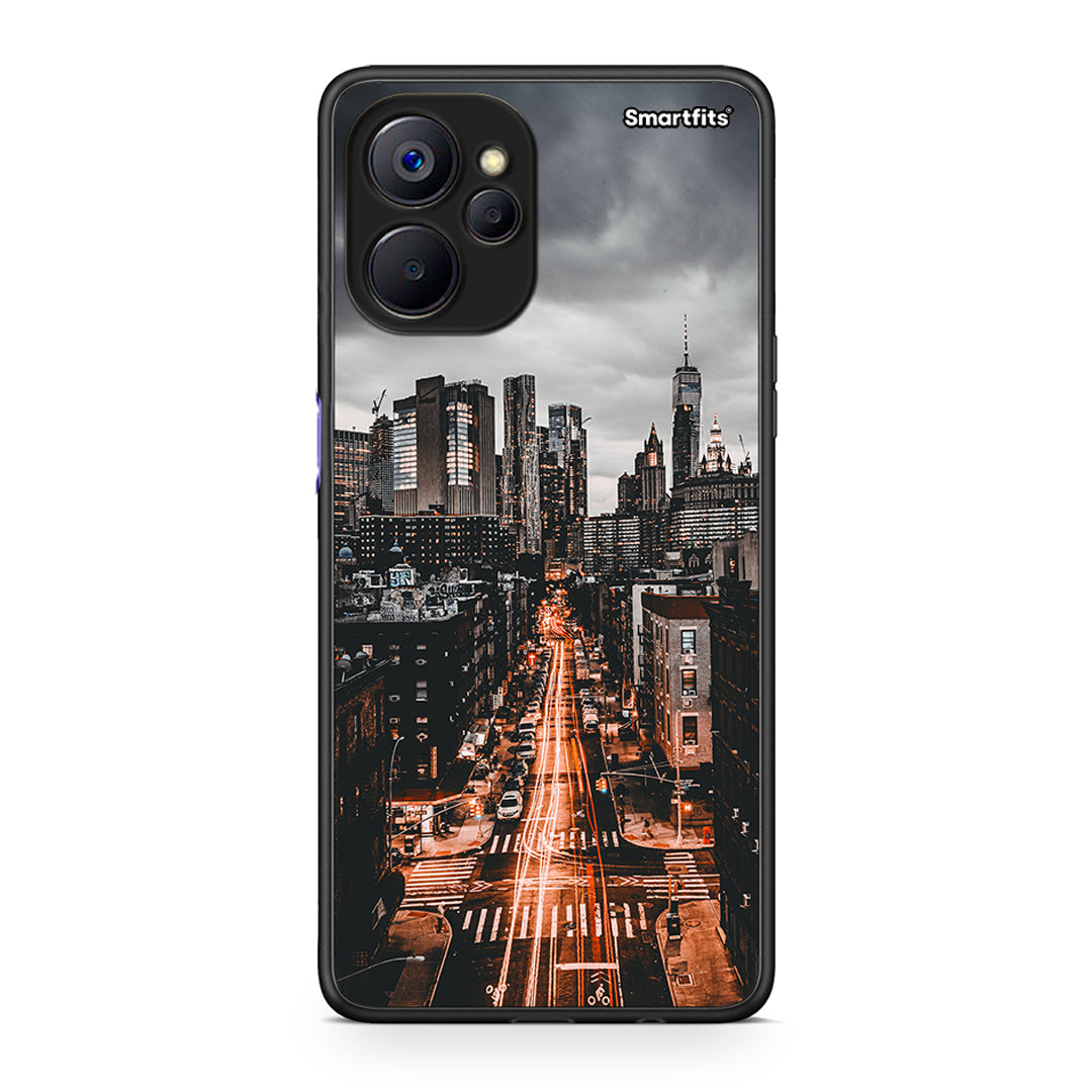 Realme 9i 5G City Lights θήκη από τη Smartfits με σχέδιο στο πίσω μέρος και μαύρο περίβλημα | Smartphone case with colorful back and black bezels by Smartfits