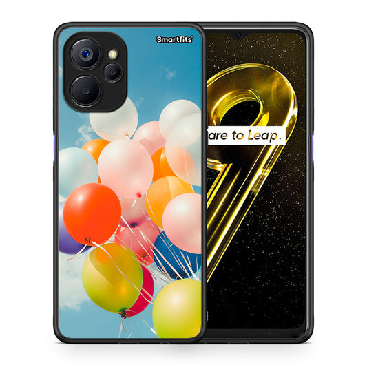 Θήκη Realme 9i 5G Colorful Balloons από τη Smartfits με σχέδιο στο πίσω μέρος και μαύρο περίβλημα | Realme 9i 5G Colorful Balloons case with colorful back and black bezels