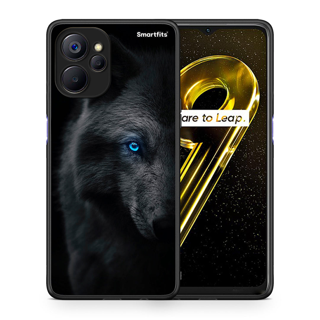 Θήκη Realme 9i 5G Dark Wolf από τη Smartfits με σχέδιο στο πίσω μέρος και μαύρο περίβλημα | Realme 9i 5G Dark Wolf case with colorful back and black bezels