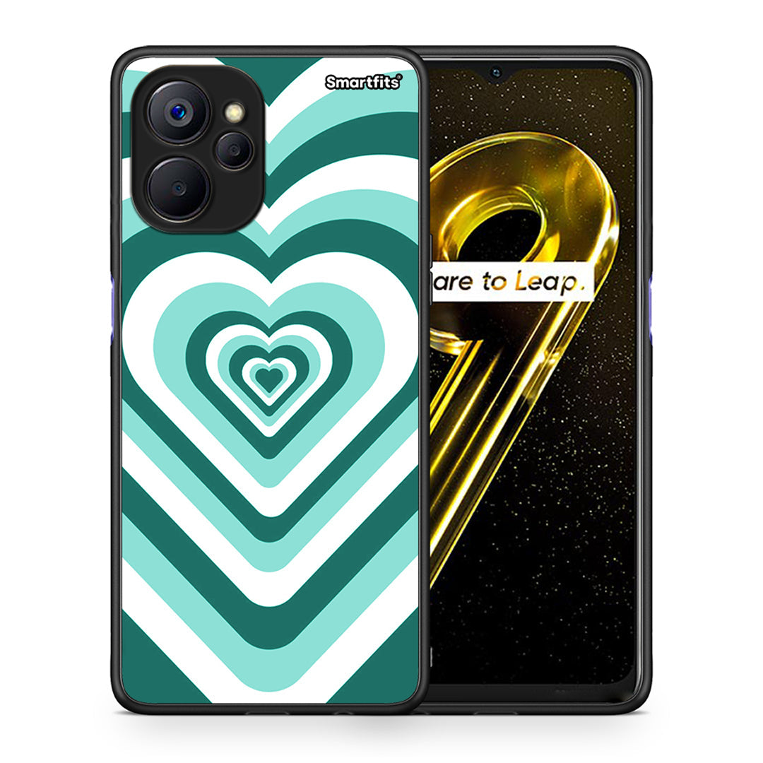 Θήκη Realme 9i 5G Green Hearts από τη Smartfits με σχέδιο στο πίσω μέρος και μαύρο περίβλημα | Realme 9i 5G Green Hearts case with colorful back and black bezels