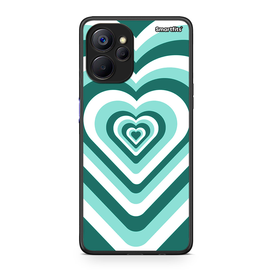 Realme 9i 5G Green Hearts θήκη από τη Smartfits με σχέδιο στο πίσω μέρος και μαύρο περίβλημα | Smartphone case with colorful back and black bezels by Smartfits