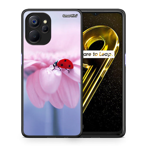 Θήκη Realme 9i 5G Ladybug Flower από τη Smartfits με σχέδιο στο πίσω μέρος και μαύρο περίβλημα | Realme 9i 5G Ladybug Flower case with colorful back and black bezels