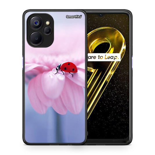 Θήκη Realme 9i 5G Ladybug Flower από τη Smartfits με σχέδιο στο πίσω μέρος και μαύρο περίβλημα | Realme 9i 5G Ladybug Flower case with colorful back and black bezels