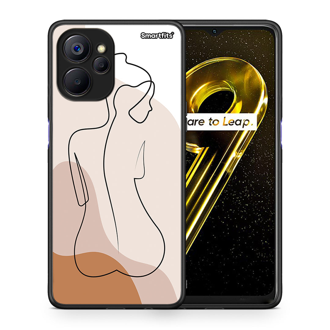 Θήκη Realme 9i 5G LineArt Woman από τη Smartfits με σχέδιο στο πίσω μέρος και μαύρο περίβλημα | Realme 9i 5G LineArt Woman case with colorful back and black bezels