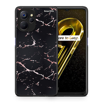 Θήκη Realme 9i 5G Black Rosegold Marble από τη Smartfits με σχέδιο στο πίσω μέρος και μαύρο περίβλημα | Realme 9i 5G Black Rosegold Marble case with colorful back and black bezels
