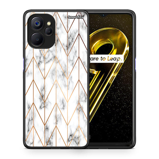 Θήκη Realme 9i 5G Gold Geometric Marble από τη Smartfits με σχέδιο στο πίσω μέρος και μαύρο περίβλημα | Realme 9i 5G Gold Geometric Marble case with colorful back and black bezels
