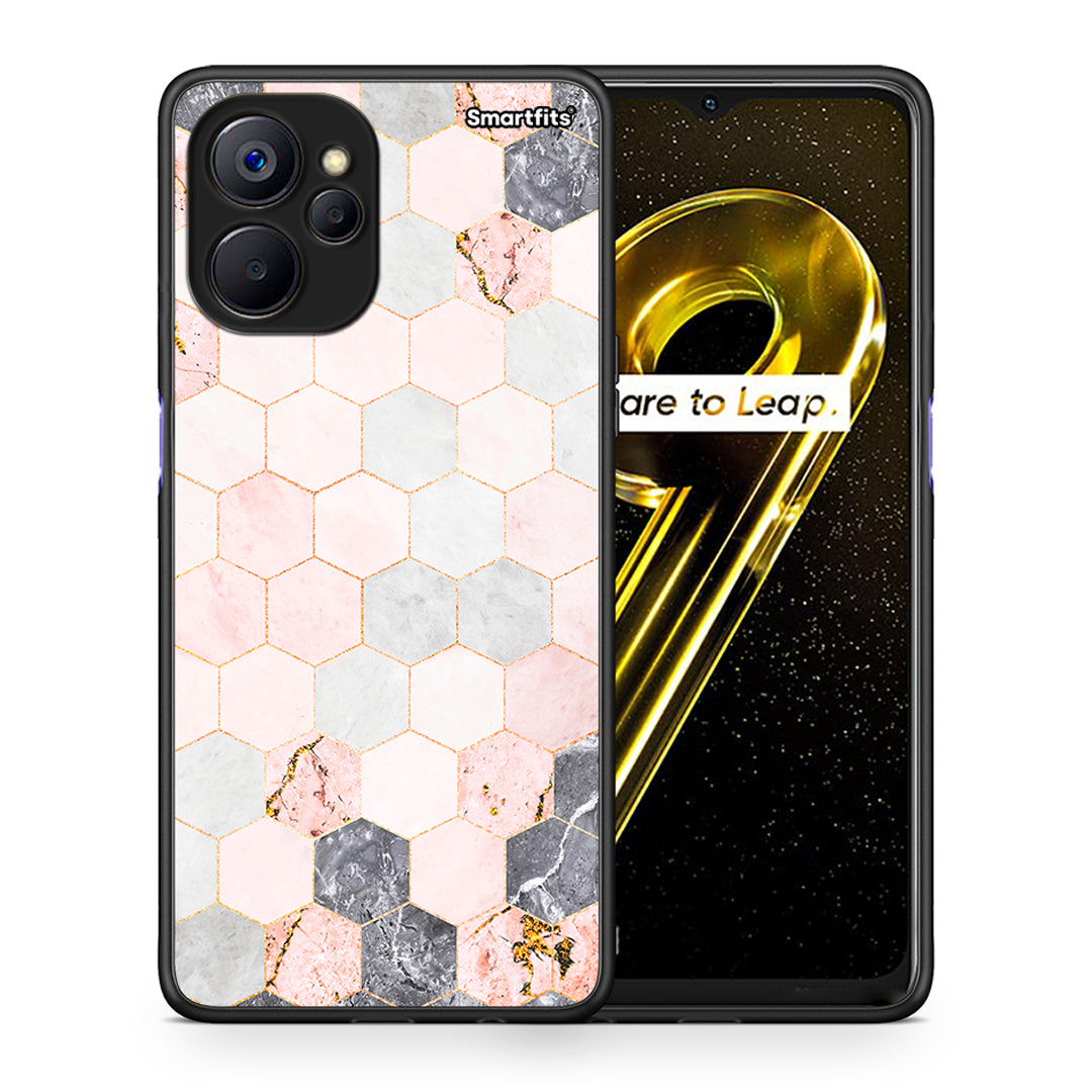 Θήκη Realme 9i 5G Hexagon Pink Marble από τη Smartfits με σχέδιο στο πίσω μέρος και μαύρο περίβλημα | Realme 9i 5G Hexagon Pink Marble case with colorful back and black bezels