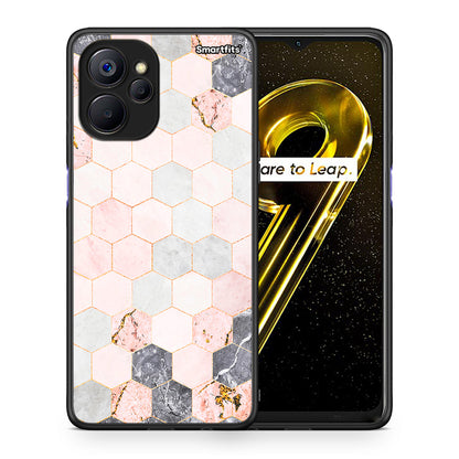 Θήκη Realme 9i 5G Hexagon Pink Marble από τη Smartfits με σχέδιο στο πίσω μέρος και μαύρο περίβλημα | Realme 9i 5G Hexagon Pink Marble case with colorful back and black bezels