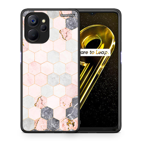Θήκη Realme 9i 5G Hexagon Pink Marble από τη Smartfits με σχέδιο στο πίσω μέρος και μαύρο περίβλημα | Realme 9i 5G Hexagon Pink Marble case with colorful back and black bezels