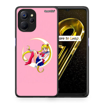 Θήκη Realme 9i 5G Moon Girl από τη Smartfits με σχέδιο στο πίσω μέρος και μαύρο περίβλημα | Realme 9i 5G Moon Girl case with colorful back and black bezels