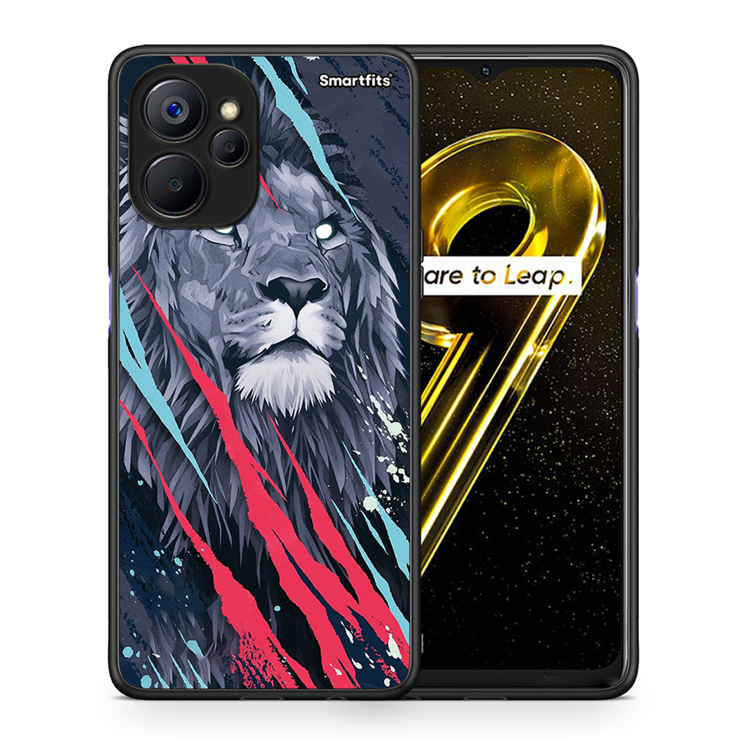 Θήκη Realme 9i 5G Lion Designer PopArt από τη Smartfits με σχέδιο στο πίσω μέρος και μαύρο περίβλημα | Realme 9i 5G Lion Designer PopArt case with colorful back and black bezels