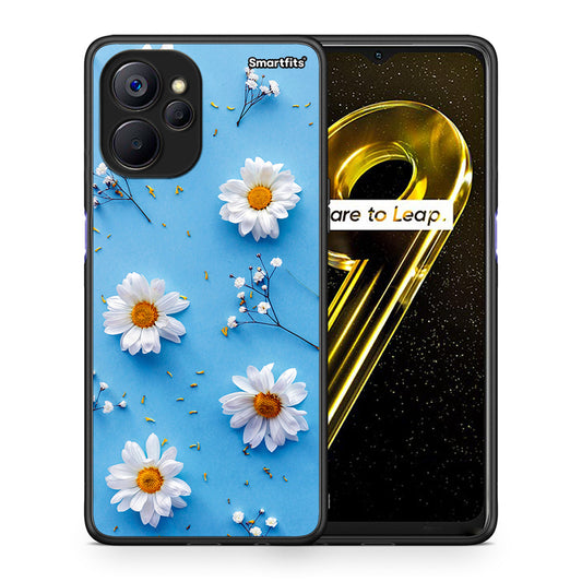 Θήκη Realme 9i 5G Real Daisies από τη Smartfits με σχέδιο στο πίσω μέρος και μαύρο περίβλημα | Realme 9i 5G Real Daisies case with colorful back and black bezels