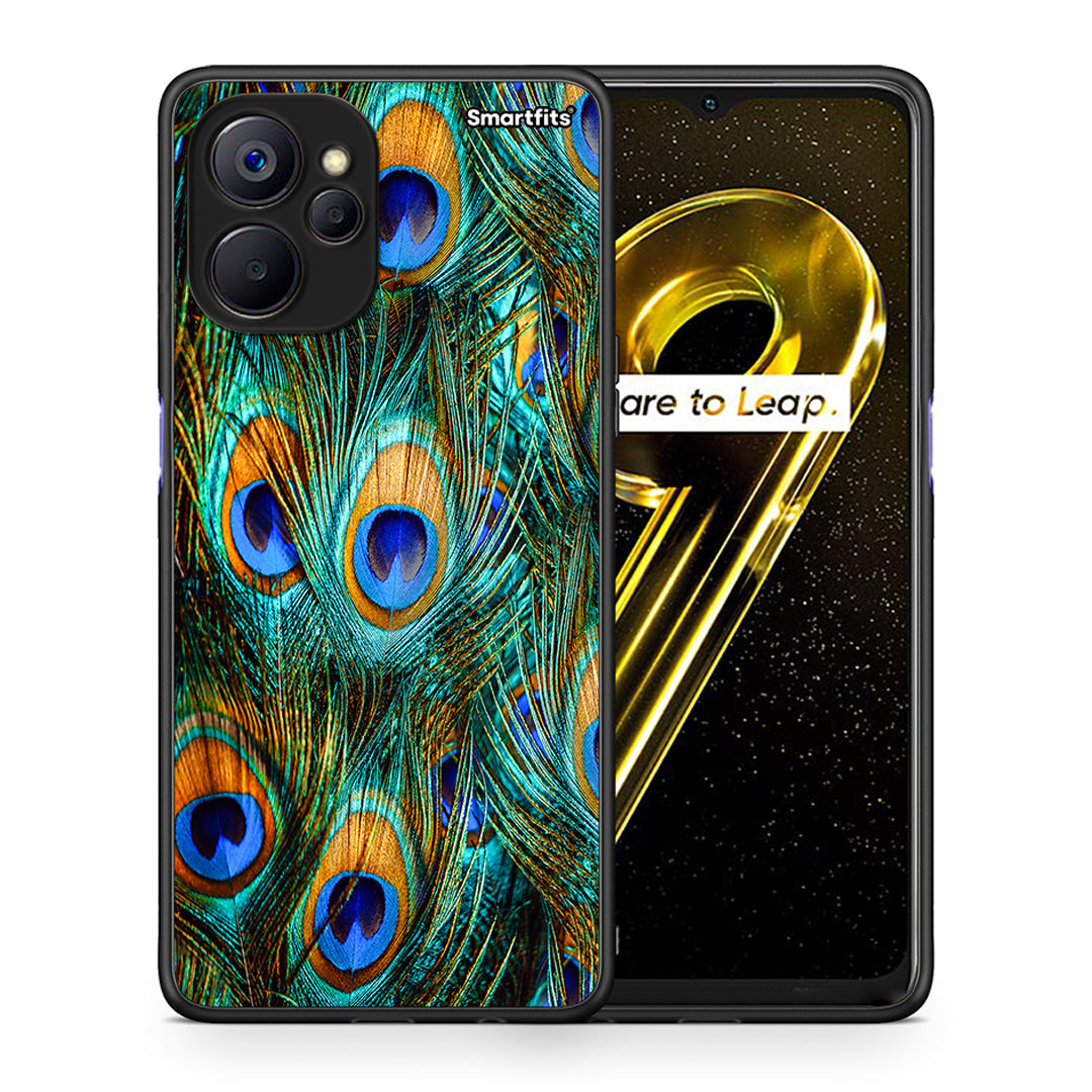 Θήκη Realme 9i 5G Real Peacock Feathers από τη Smartfits με σχέδιο στο πίσω μέρος και μαύρο περίβλημα | Realme 9i 5G Real Peacock Feathers case with colorful back and black bezels