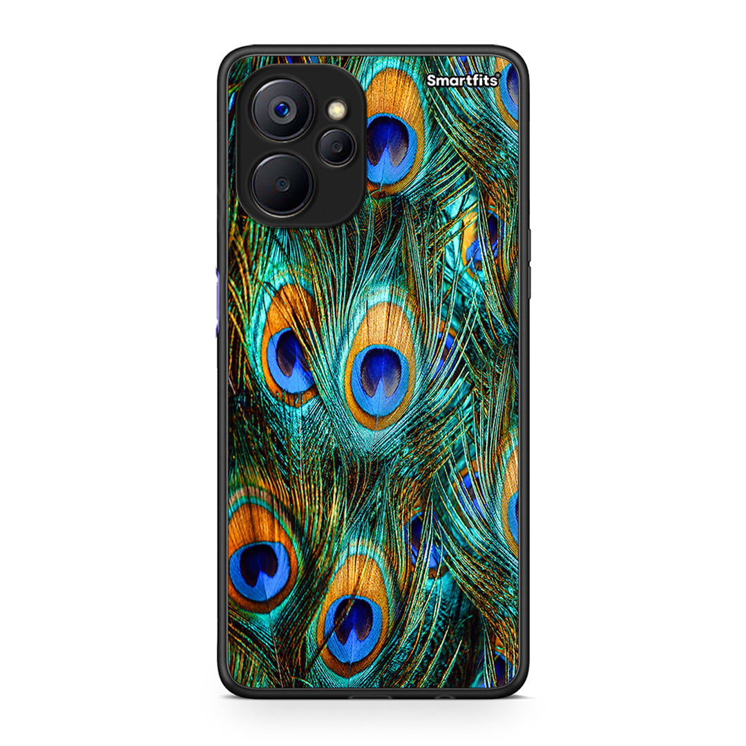 Realme 9i 5G Real Peacock Feathers θήκη από τη Smartfits με σχέδιο στο πίσω μέρος και μαύρο περίβλημα | Smartphone case with colorful back and black bezels by Smartfits
