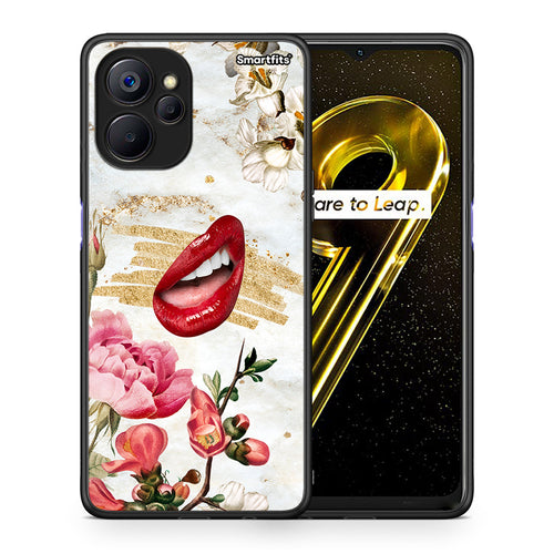 Θήκη Realme 9i 5G Red Lips από τη Smartfits με σχέδιο στο πίσω μέρος και μαύρο περίβλημα | Realme 9i 5G Red Lips case with colorful back and black bezels