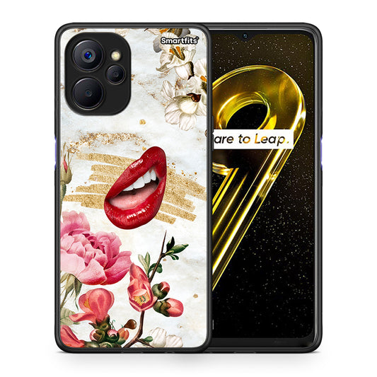 Θήκη Realme 9i 5G Red Lips από τη Smartfits με σχέδιο στο πίσω μέρος και μαύρο περίβλημα | Realme 9i 5G Red Lips case with colorful back and black bezels