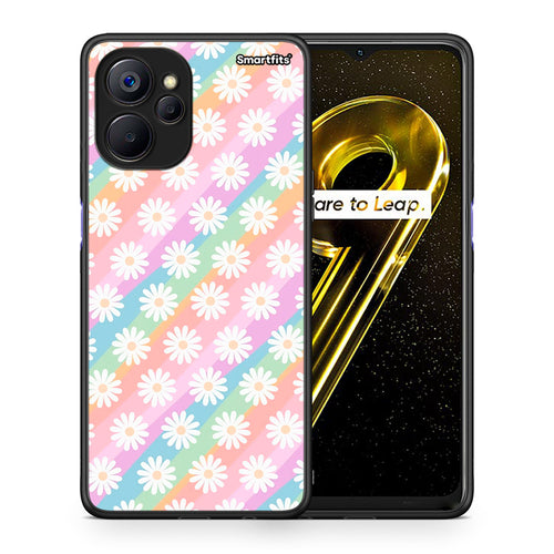 Θήκη Realme 9i 5G White Daisies από τη Smartfits με σχέδιο στο πίσω μέρος και μαύρο περίβλημα | Realme 9i 5G White Daisies case with colorful back and black bezels