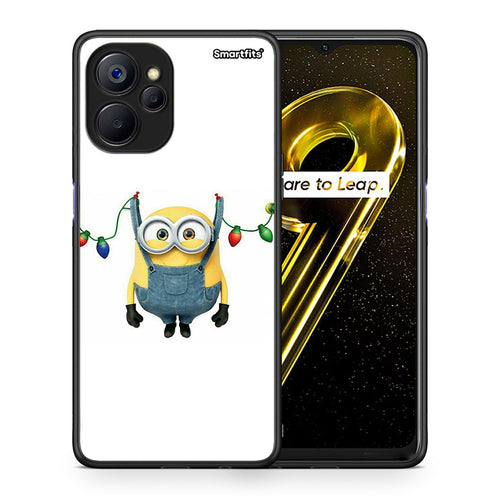 Θήκη Realme 9i 5G Xmas Minion Lights από τη Smartfits με σχέδιο στο πίσω μέρος και μαύρο περίβλημα | Realme 9i 5G Xmas Minion Lights case with colorful back and black bezels