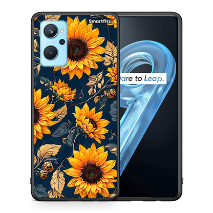 Θήκη Realme 9i Autumn Sunflowers από τη Smartfits με σχέδιο στο πίσω μέρος και μαύρο περίβλημα | Realme 9i Autumn Sunflowers case with colorful back and black bezels